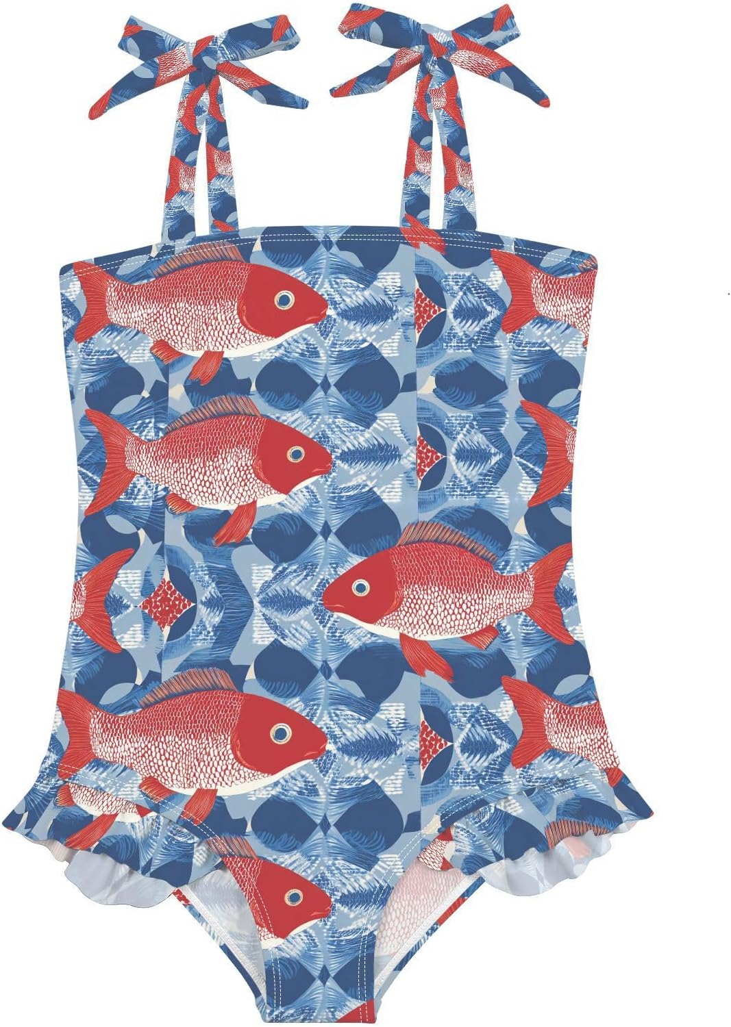 visesunny Toddler Girl Swimsuit Adjustable Strap Swimwear Japanese Red Fish Bathing Suits for Girls 18M-6Y