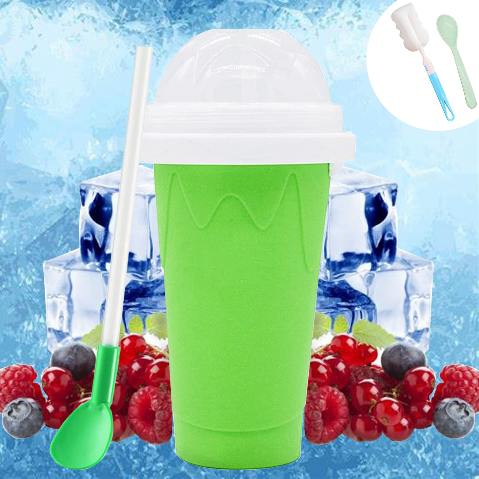 EODXCOMSlushy Maker Cup Quick Frozen Magic Smoothies Cup Slushie Cup Slushy Maker Cup Travel Double Layer Silica Cup Portable DIY Homemade Ice Cream for Children and Family (Green)