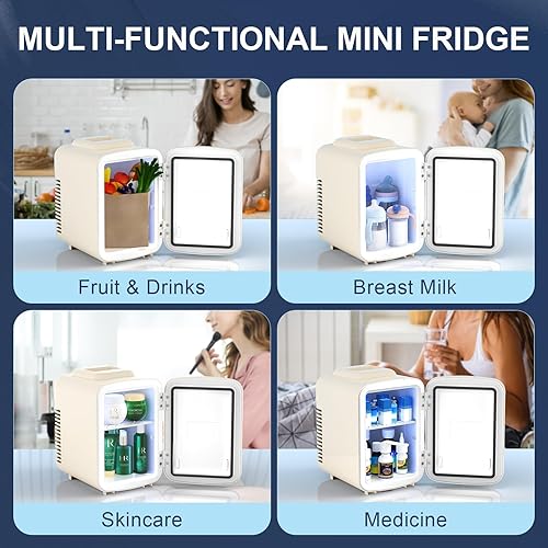 Miniatura 4 de Mini refrigerador blanco marfil, 4 litros6 latas, refrigerador para el cuidado de la piel para dormitorio, 110 V CA12 V CC, enfriador termoeléctrico