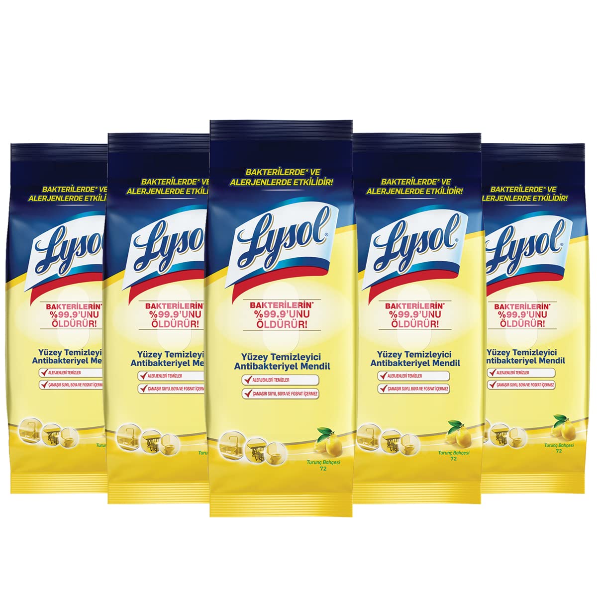 Lysol Yüzey Temizleyici Antibakteriyel Islak Mendil 72 x 5 (360 Adet)