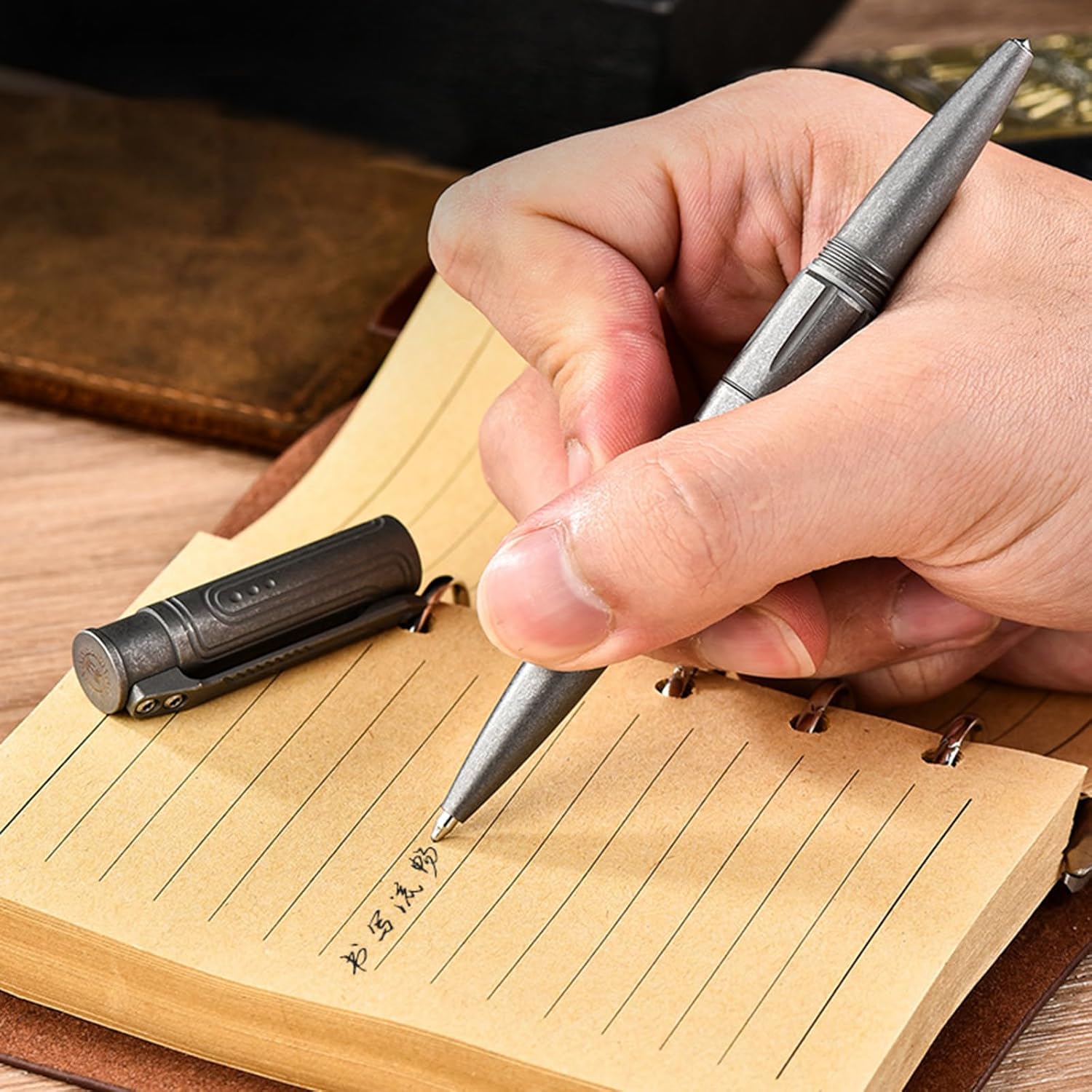 Hamans Ballpoint Pen Titanium Screw Cap Design with Pocket Clip 2 Refills Signature Writing Pen Refillable