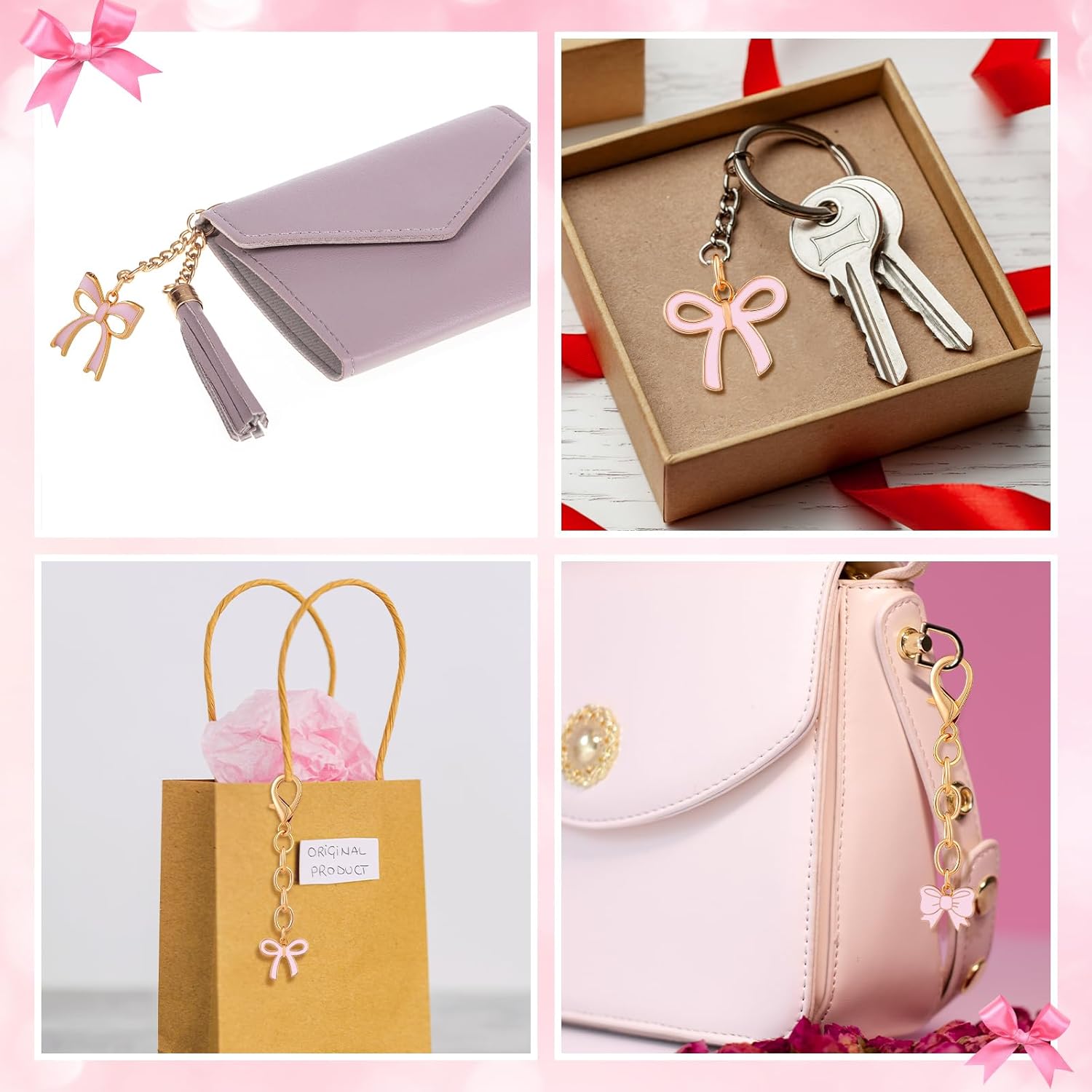 Sureio 30 Pcs Pink Bow Keychains Party Favors Bow Key Chains for Women Team Cheer Coquette Preppy Bachelorette Western Wedding Birthday Gift - Image 5