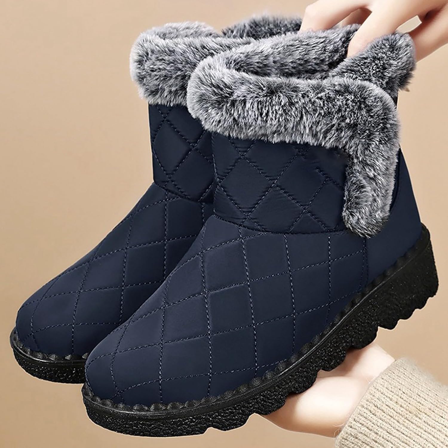 Women Winter Boots Soft Waterproof Anti-Slip Ankle Orthopedic Boots Comfortable Suede Hook Loop Athletic Booties Flat Shoes