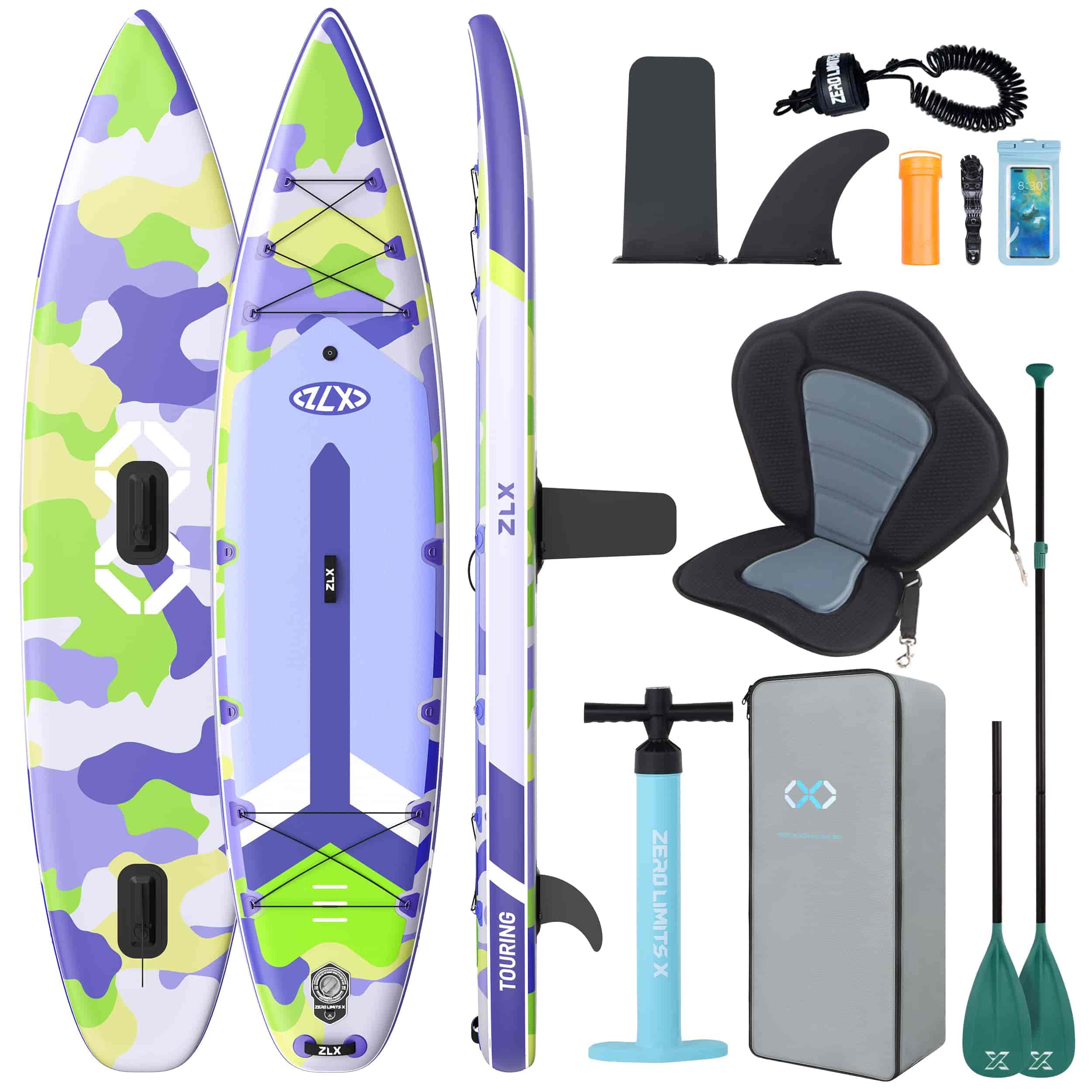 ZLX 350x83cm SUP gonfiabile per principianti, pinna centrale rimovibile per stabilità,velocità, accessori touring per tutti i livelli, portata 230 Kg, Tavola SUP Gonfiabile Per Adulti