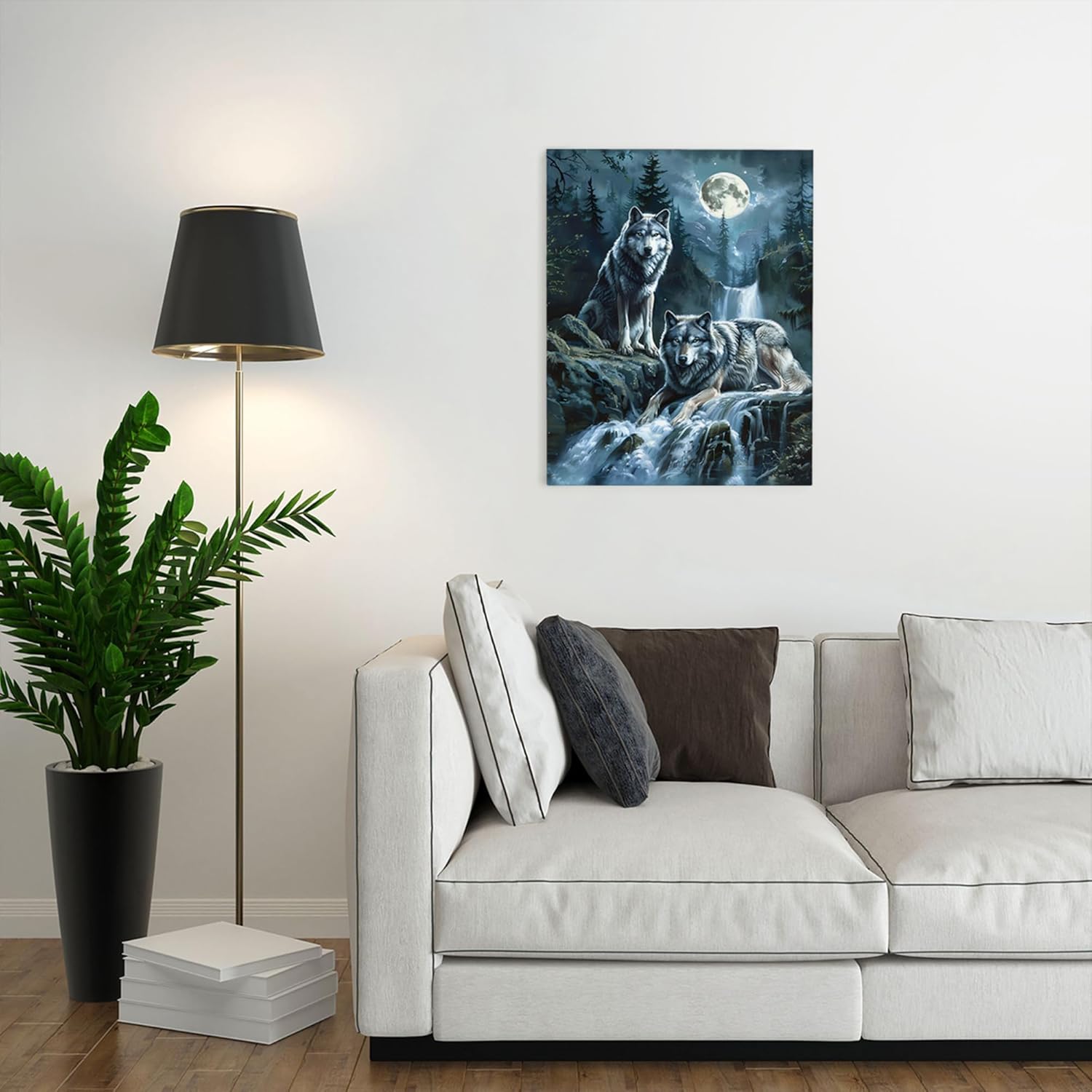 Forest Wolf Decor Wall Art Wolf Bathroom Wall Decor Wolf Poster Wolf and Moon Pictures for Wall Animal Canvas Print Painting Framed Artwork for Bathroom Bedroom Living Room 12"x16"