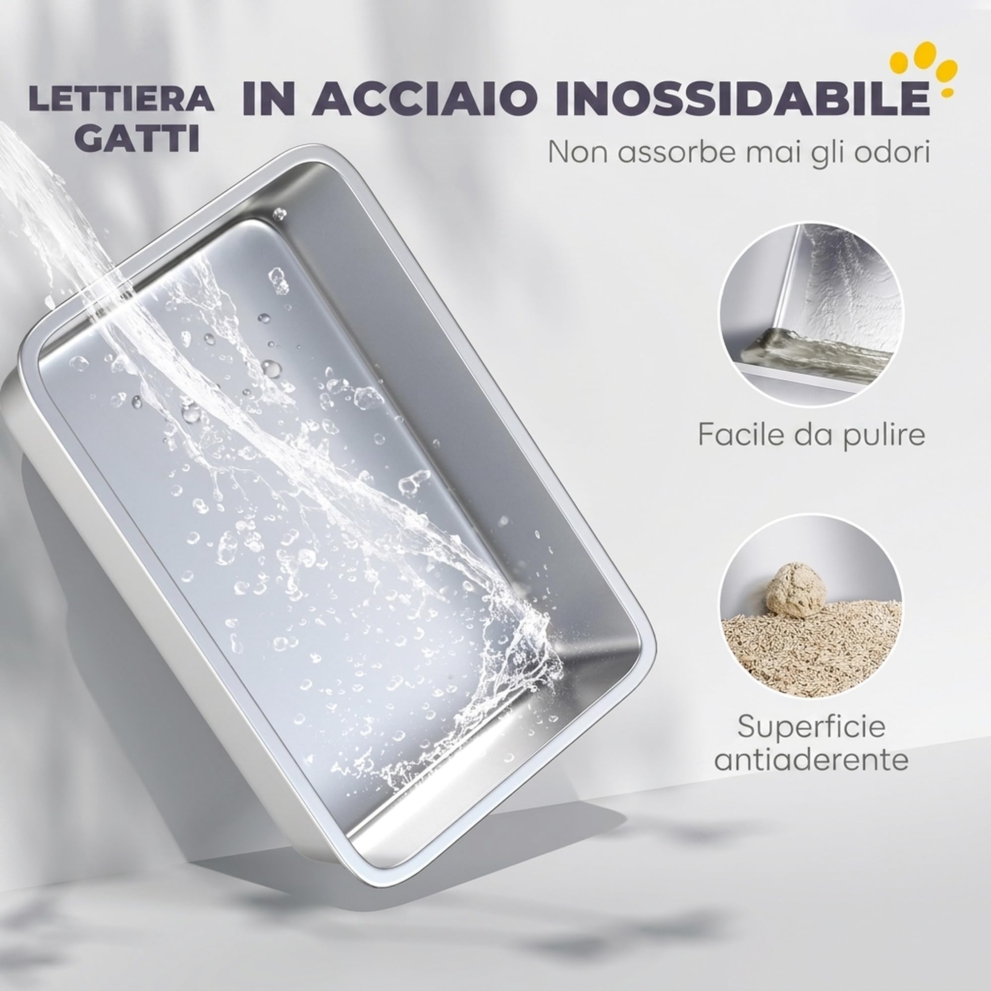 PawHut Lettiera per Gatti XXL in Acciaio Inox, Fino a 12 kg, Grigio