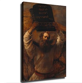 Moses with The Ten Commandments By Rembrandt Van Rijn Poster Wall Art Canvas Painting HD Picture Print for Modern Family Living Room Bedroom Background Wall Decor (24×36inch No Framed)