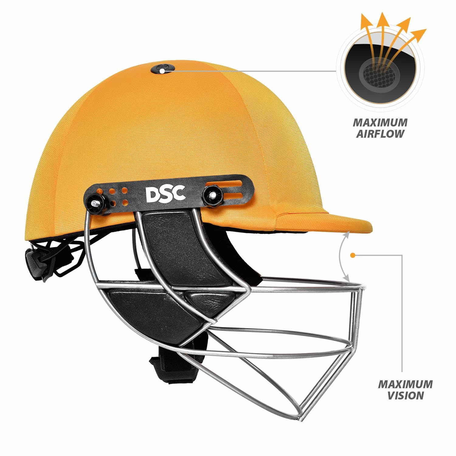 DSC DEFENDER Cricket Helmet for Men & Boys (Adjustable Steel Grill | Back Support Strap | Light Weight | size:Extra Small (Yellow) 1