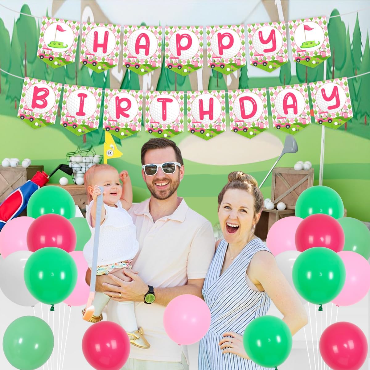 Hole in One Birthday Decorations for Girl, Golf 1st Bday Party Decorations - Pink Golf Theme Happy Birthday Banner, Cupcake Cake Toppers, Hole in One Foil Balloons for First Bday Party - Image 5