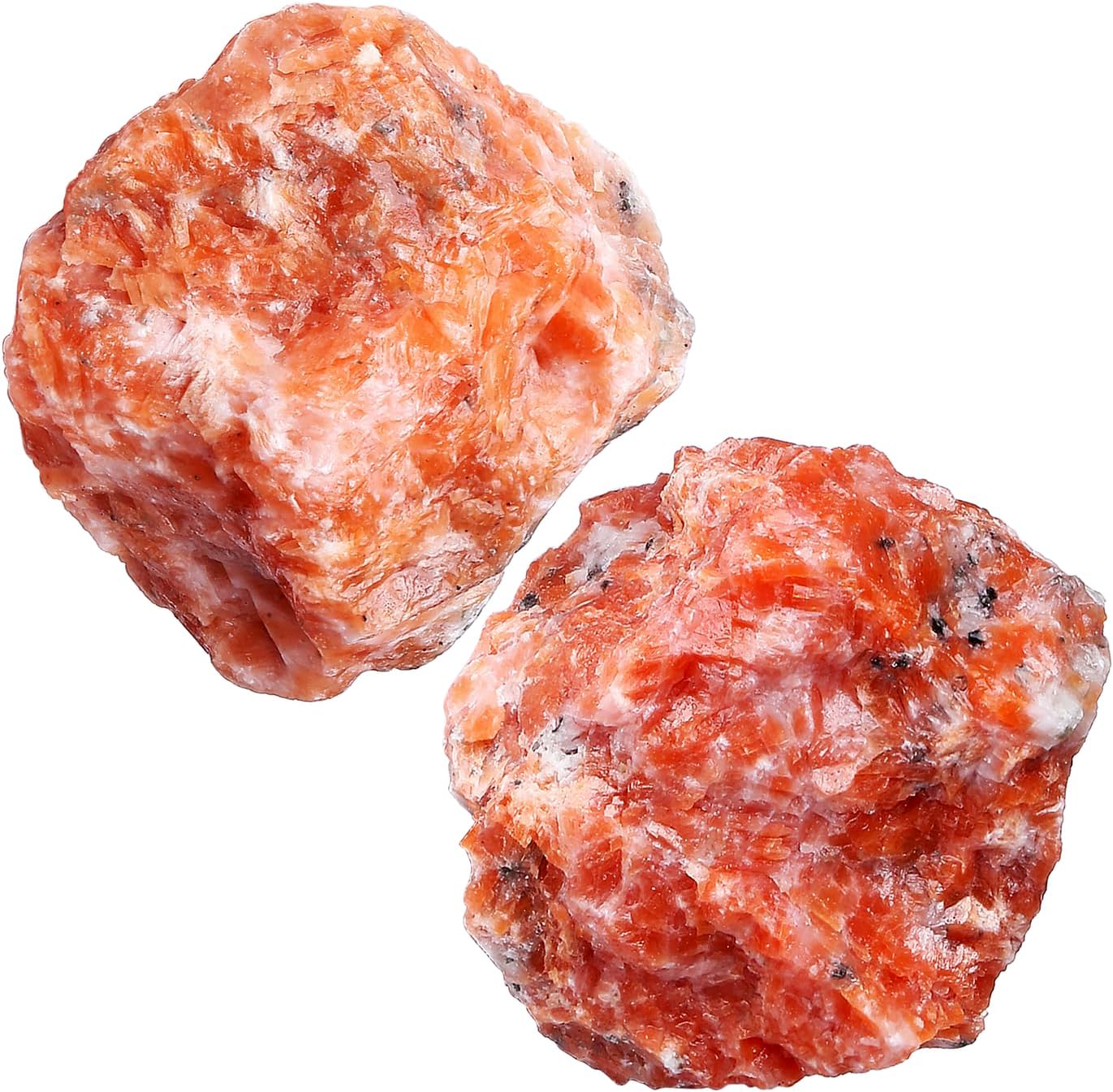 2 Pcs Sunstone 1.8-2.2" Large Raw Natural Crystals Healing Stones Rough Crystal Rock for Polishing Cabbing DIY Wrapping Decoration Wicca & Reiki Wire Sunstone Rocks Gfits