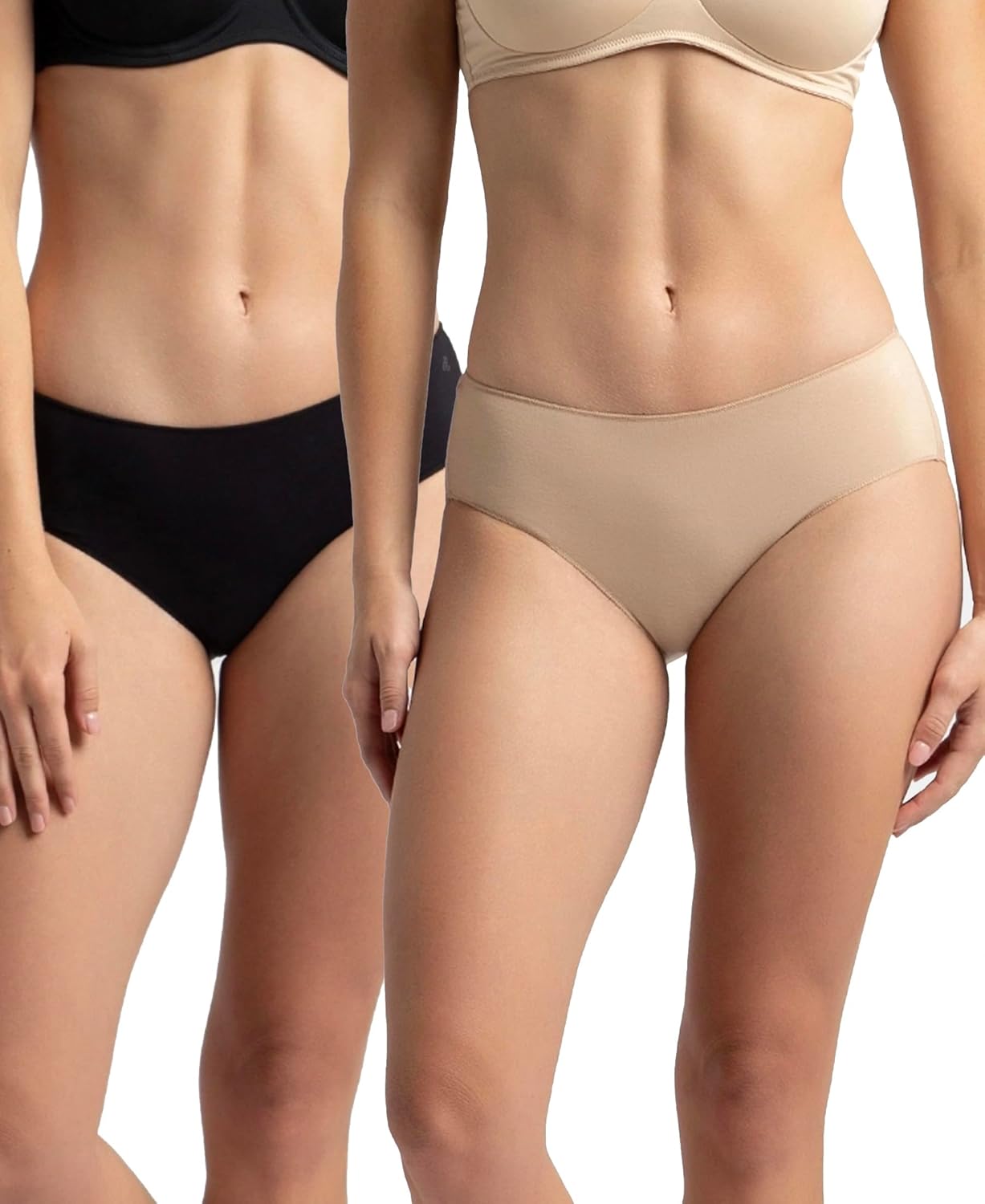 Jockey 1802 Women's High Coverage Micro Modal Elastane Stretch Mid Waist Hipster with Ultrasoft Concealed Waistband (Pack of 2)