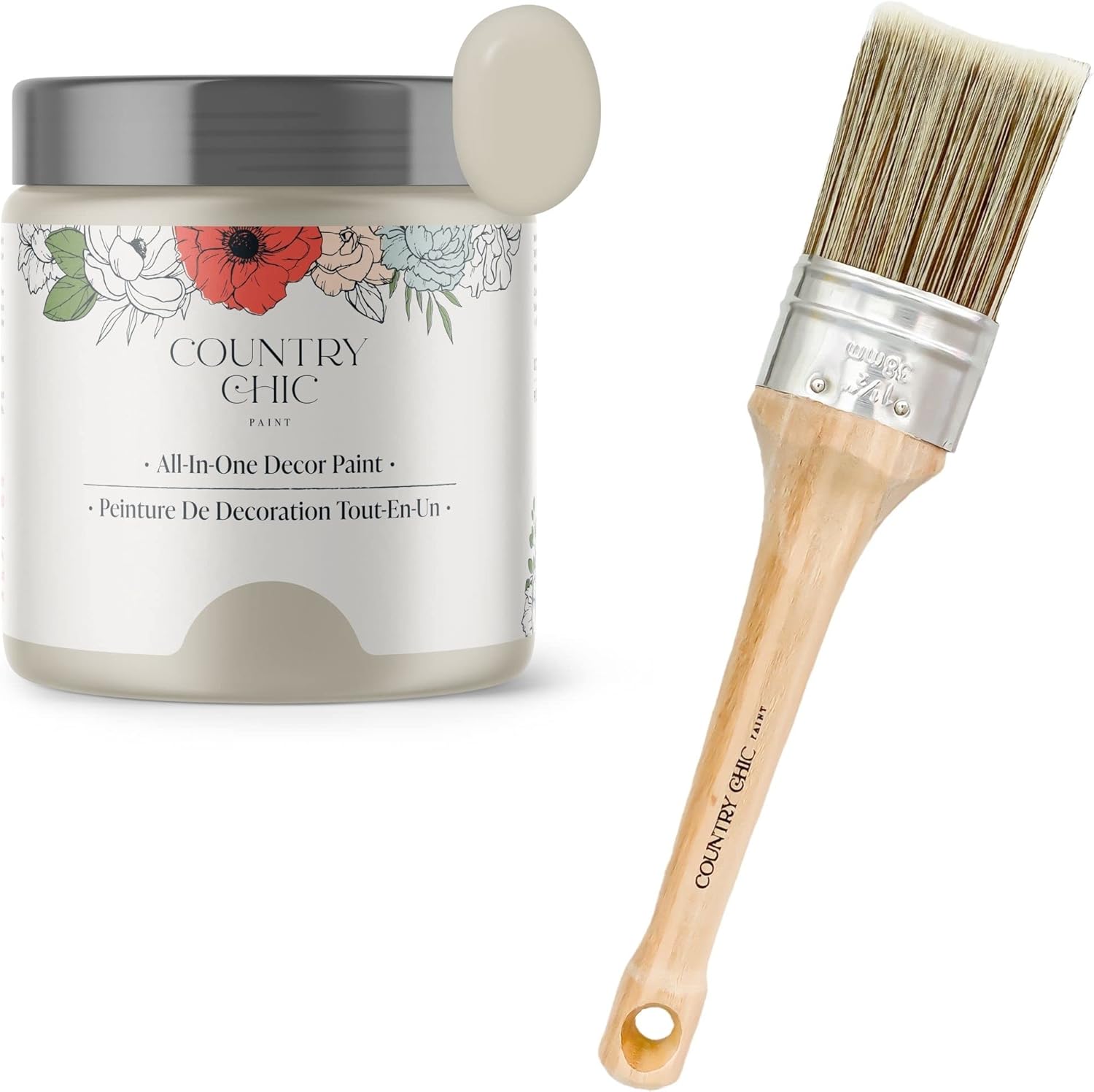 Chalk Style Paint + Paint Brush Bundle - for Furniture, Home Decor, Crafts (Color: Sunday Tea [4 oz] - Warm Grey)