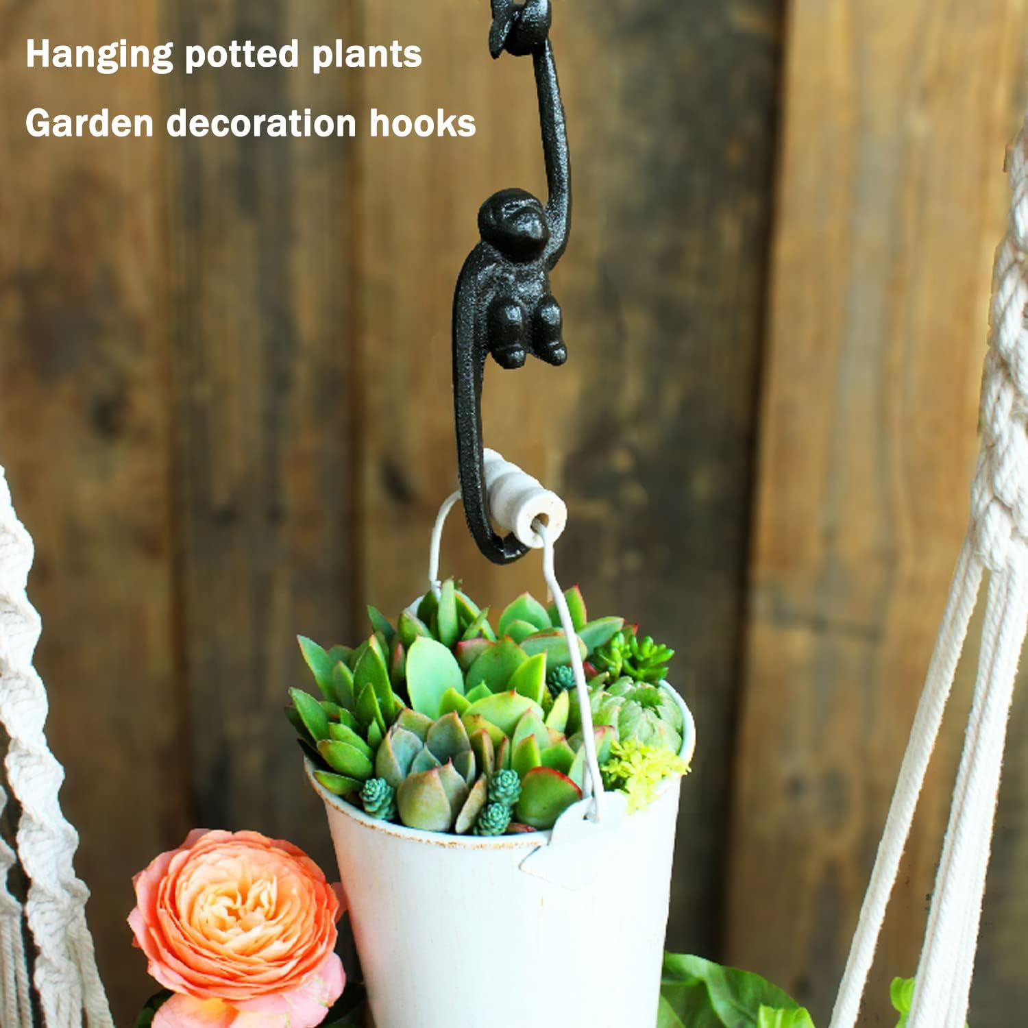 2PCS Heavy Duty Cast Iron Monkey Hook S Hooks for Hanging Plants Plant Hanger One Large and One Small Monkey Hook