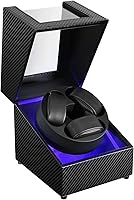 Vista 10 de J&T Technology Enrollador de reloj para relojes automáticos, enrollador automático de reloj con luz LED, caja de reloj giratoria con motor Negro TQW
