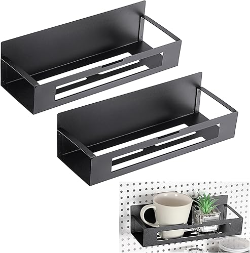 Kokone 2 Pack Magnetic Pegboard Shelves. Wall Metal Storage Bin Container for Pe