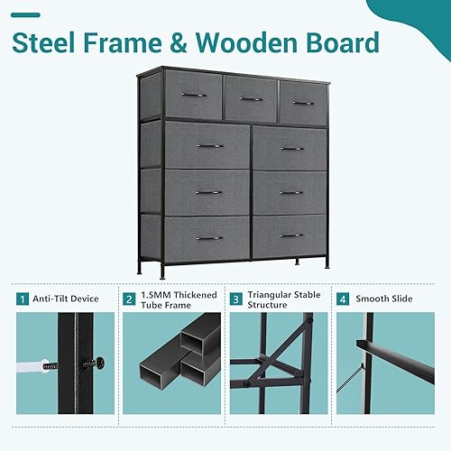 Miniatura 7 de OLIXIS Organizadores de almacenamiento de 9 cajones, organizadores de armario y almacenamiento para ropa, cajón de almacenamiento de tela para sala