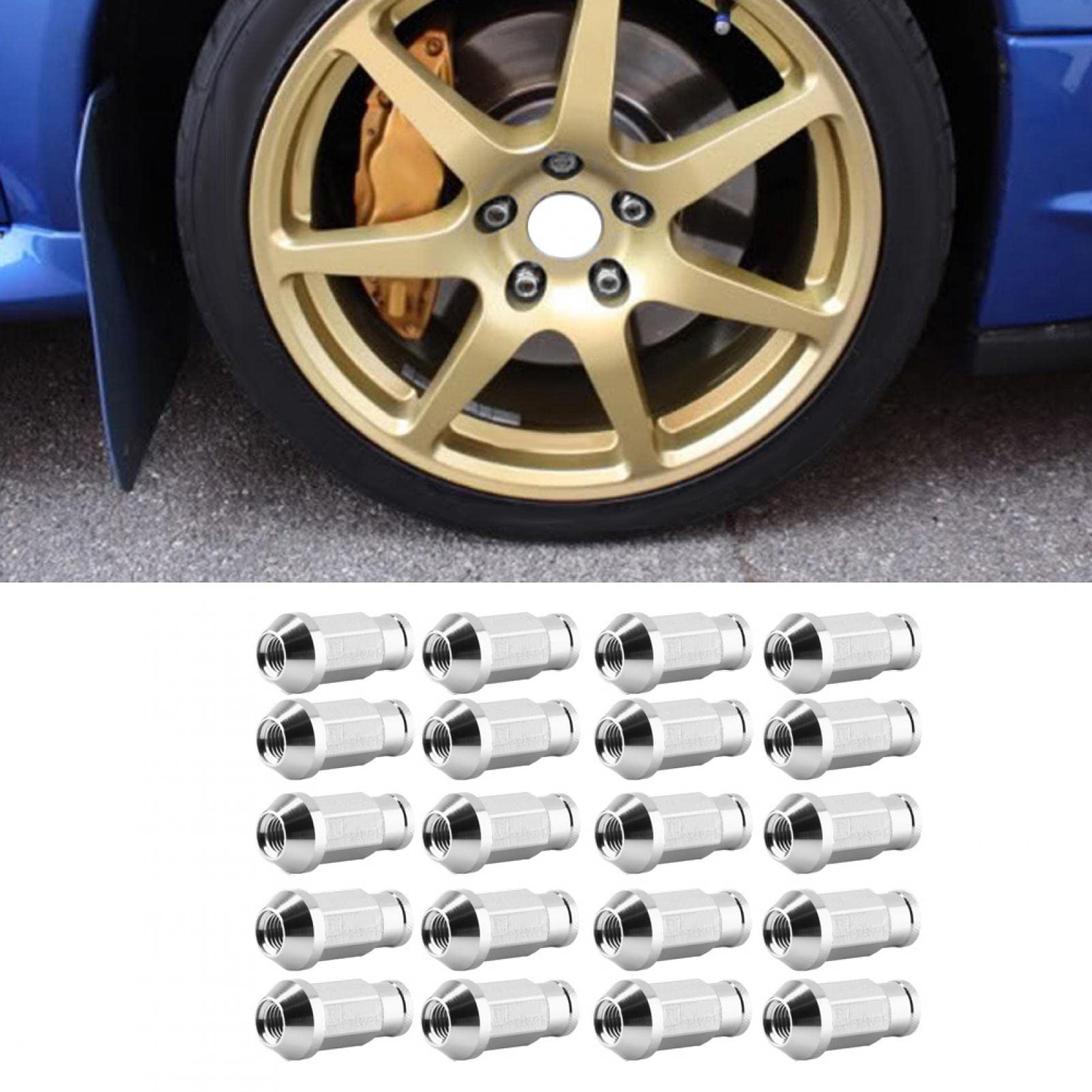 Tornillo para Neumático de Coche Rueda de Carreras Tuerca de Aluminio M12X1.5 Tornillo para Neumático de Coche Tuerca de Rueda Tuerca de Rueda de Carreras para el Hogar(Plata)