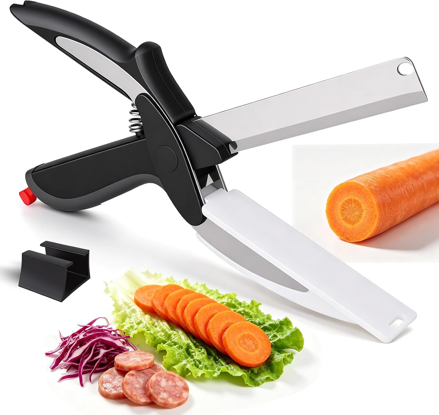 Ozwixhvt Kitchen Scissors with Cutting Board, Safety Lock, 2-in-1 Design | Stainless Steel Blades, for Veg Fruit Meat Cheese Food, Fast Meal Prep, Detachable Blades, Compact, Dishwasher Safe