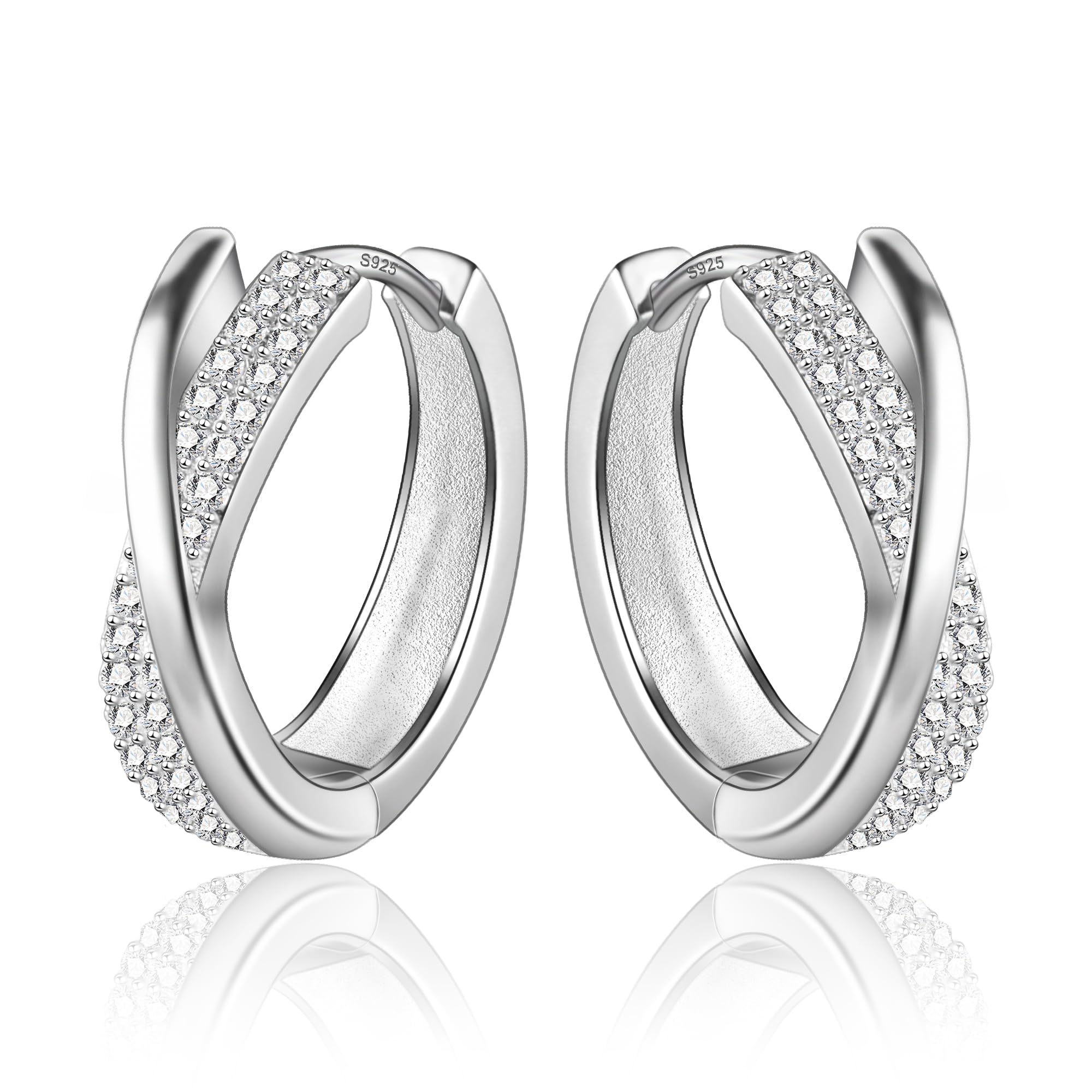ASH'S CHOICE Hoop Earrings for Women, 925 Sterling Silver Hoop Earring mit AAA+ Zircon Diamond Rhinestones Earrings, Small Cartilage Huggies Hoop Earring Shiny Cute Twist Oval Hoop Earrings for Women