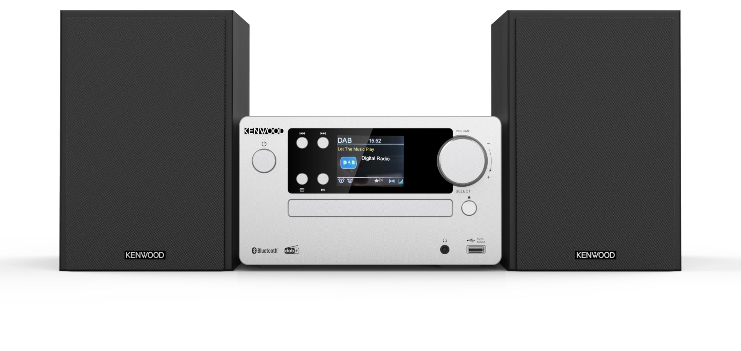 KENWOOD M-725DAB-S Micro Hi-Fi System with DAB+, CD, USB, Bluetooth and TFT Display, Frosted Aluminium