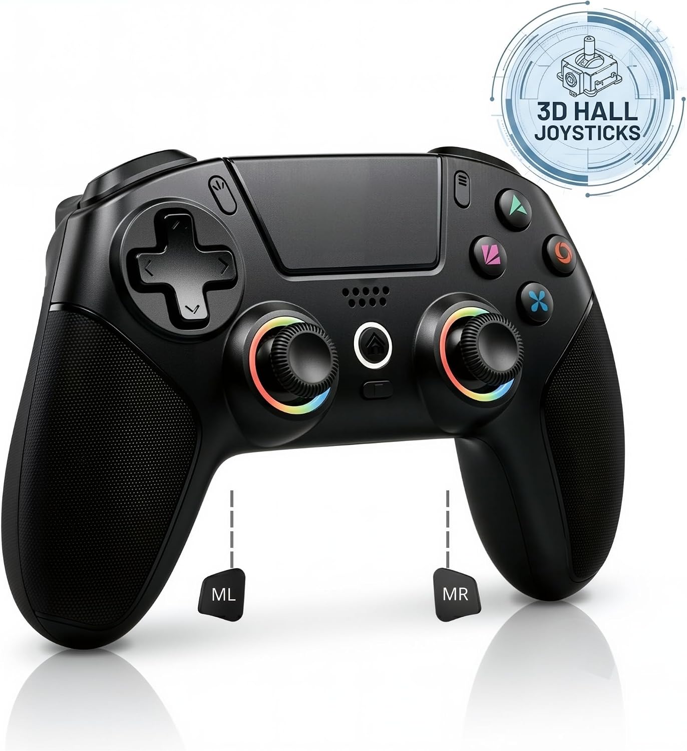 PLAYVORA Wireless Gaming Controller compatible with PS5, PC, Xbox, iOS & Android - Hall Effect Joysticks, Turbo Function, RGB Lighting, Programmable Back Buttons