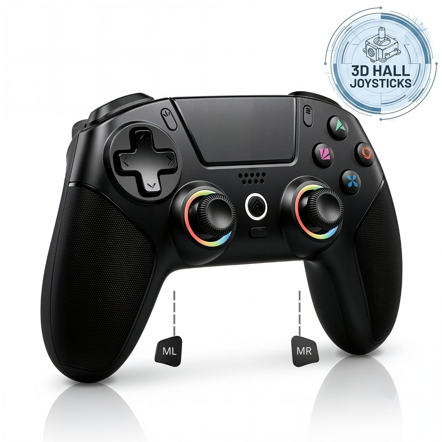 PLAYVORA Wireless Gaming Controller compatible with PS5, PC, Xbox, iOS & Android - Hall Effect Joysticks, Turbo Function, RGB Lighting, Programmable Back Buttons
