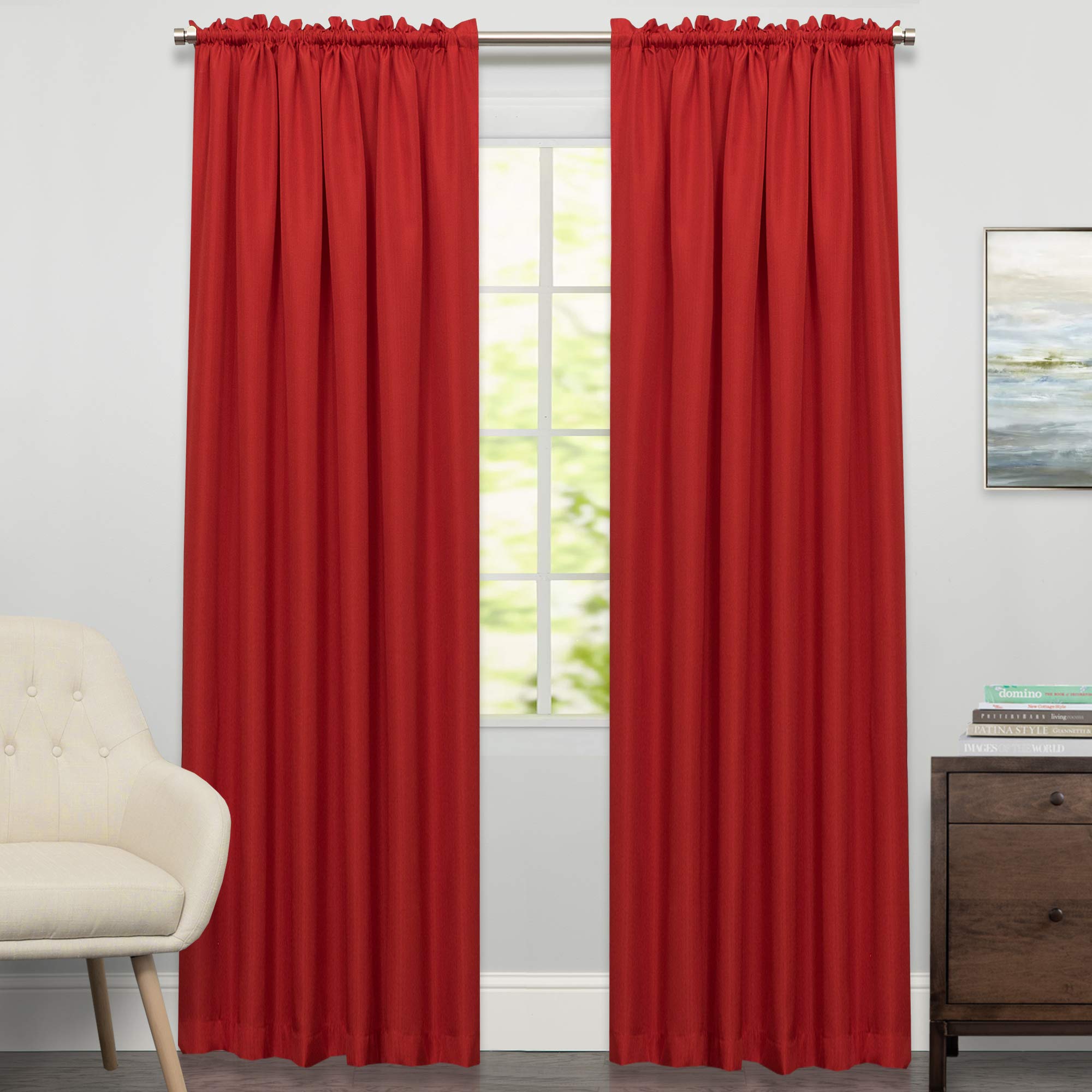 Sweet Home Collection Kitchen Curtains for Windows 40+ Styles &amp; Colors Swag, Valance, Tier Sets &amp; Panels Cafe Curtains for Farmhouse, Rustic, Modern Décor, Ribcord Red, 84" Panel