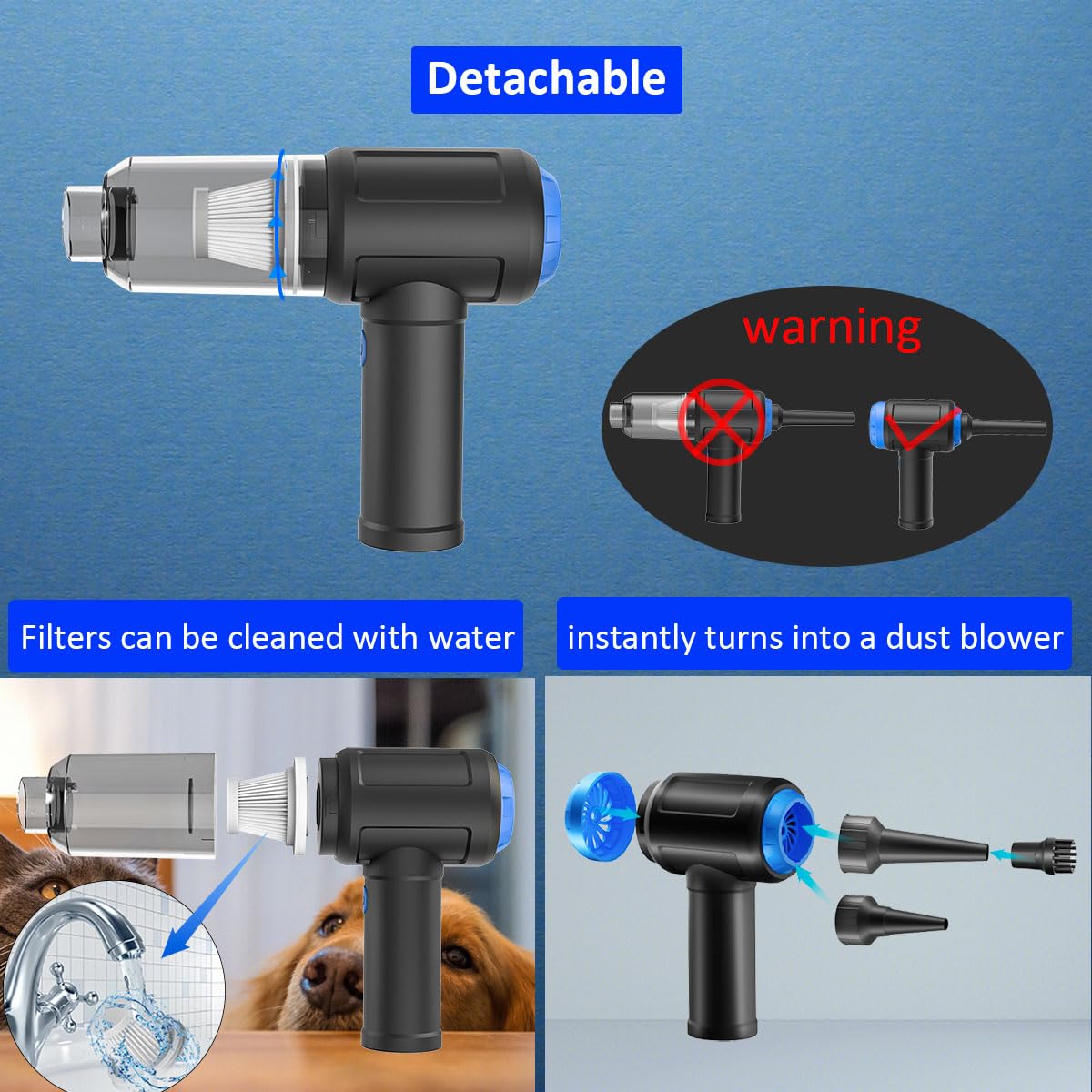Meudeen Air Duster - Aspirapolvere per computer, per la pulizia della tastiera, aria senza fili, potente, 110000 giri/min, ad alta efficienza energetica (Air-08)