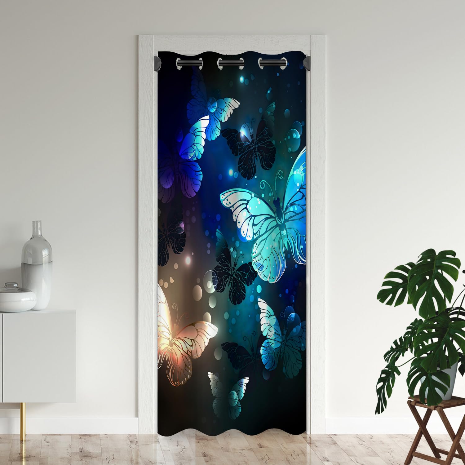ONINUO Butterfly Door Curtains for Doorways, Romantic Fantasy Butterflies Blackout Curtain for Kids Bedroom Closet, Grommet Thermal Insulated Privacy