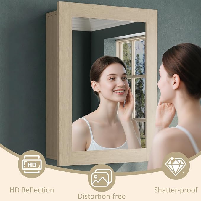 Botiquín para baño de madera Buruis 24 x 30 pulgadas con espejo miniatura 5