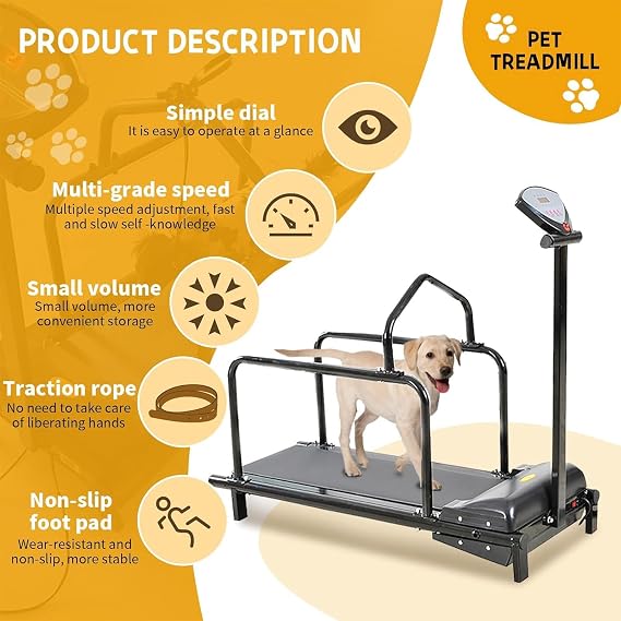 Dog Treadmill, Upgraded PE Slatmill for Small Dogs, Multi-function Home Pet Treadmill, Speed ​​0.8-6km/H Adjustable, Easy to Move Pet Running Machine for Indoor & Outdoor, Up to 80KG,Black