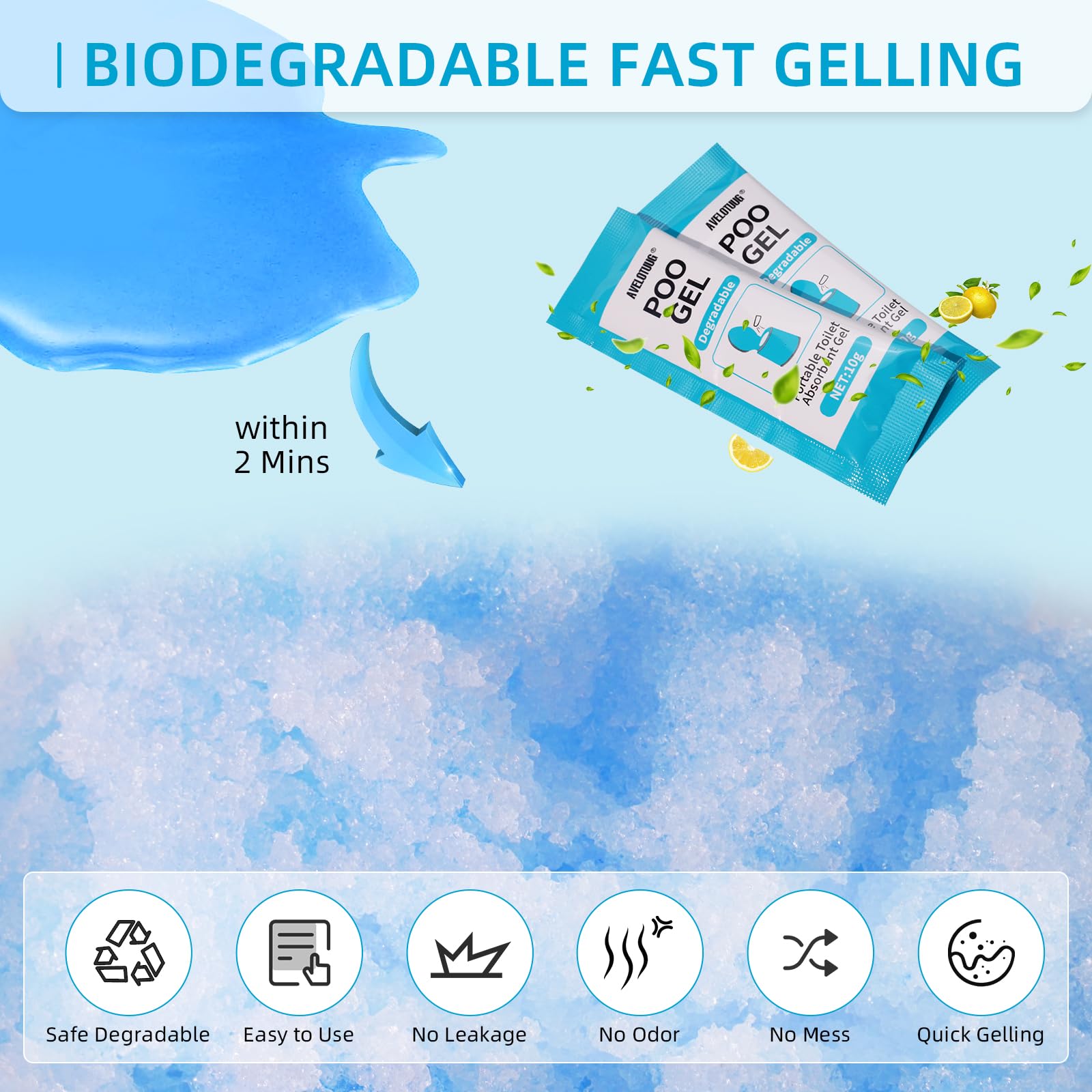Gel absorbente de inodoro portátil, paquete de 100 unidades de gel para inodoro de camping, residuos sólidos y orina, gel ecológico para recreación al aire libre, senderismo, tratamiento desodorizante