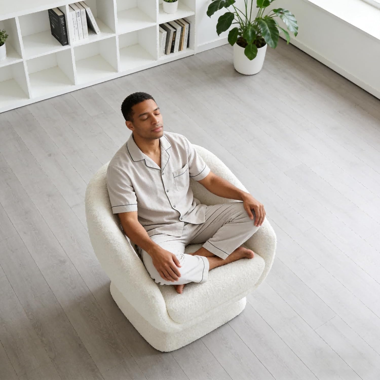 White Boucle Swivel Accent Chair, Modern Upholstered Living Room Chair with Solid Wood Frame and Spring Cushion, Cozy Accent Chair for Living Room, Ergonomic Design