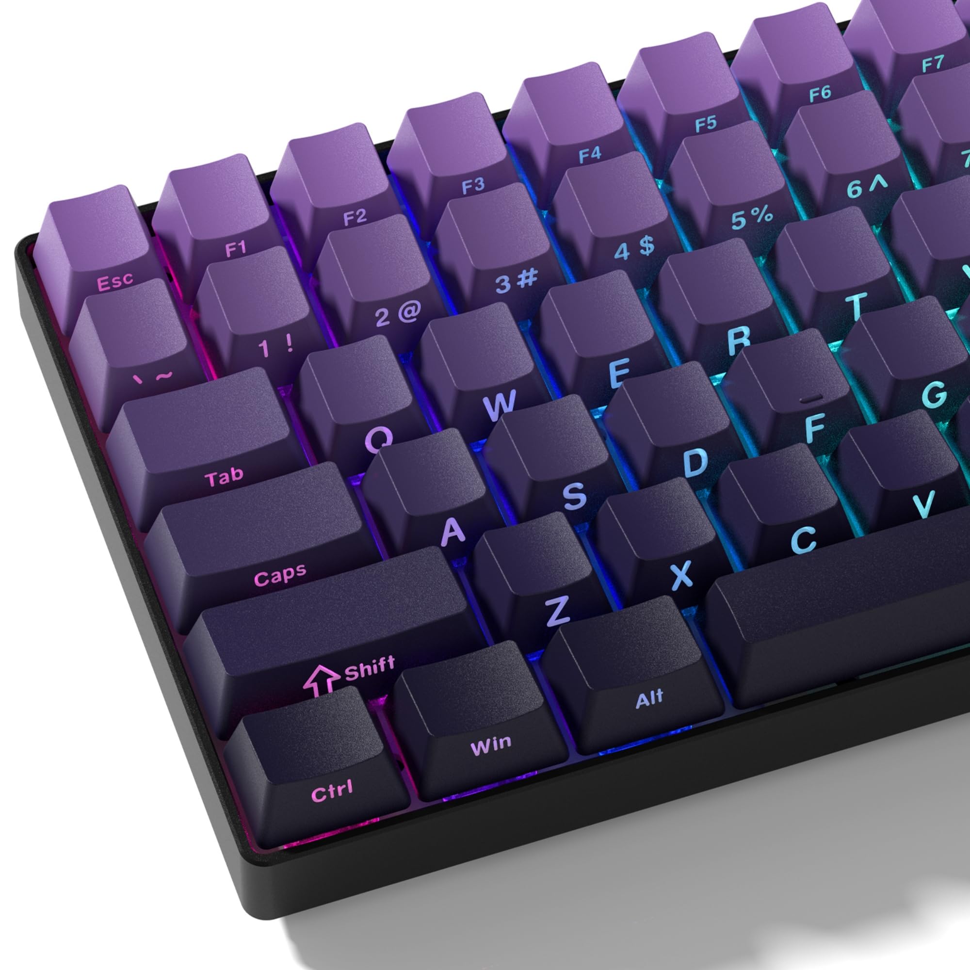 dagaladoo PBTキーキャップ、シャインスルーキーキャップ75%、ダブルショットキーキャップ、チェリープロファイル、グラデーションパープルキーボードキーキャップ、メカニカルゲームキーボード用サイドプリントキーキャップ(134キー、キーキャップのみ)。