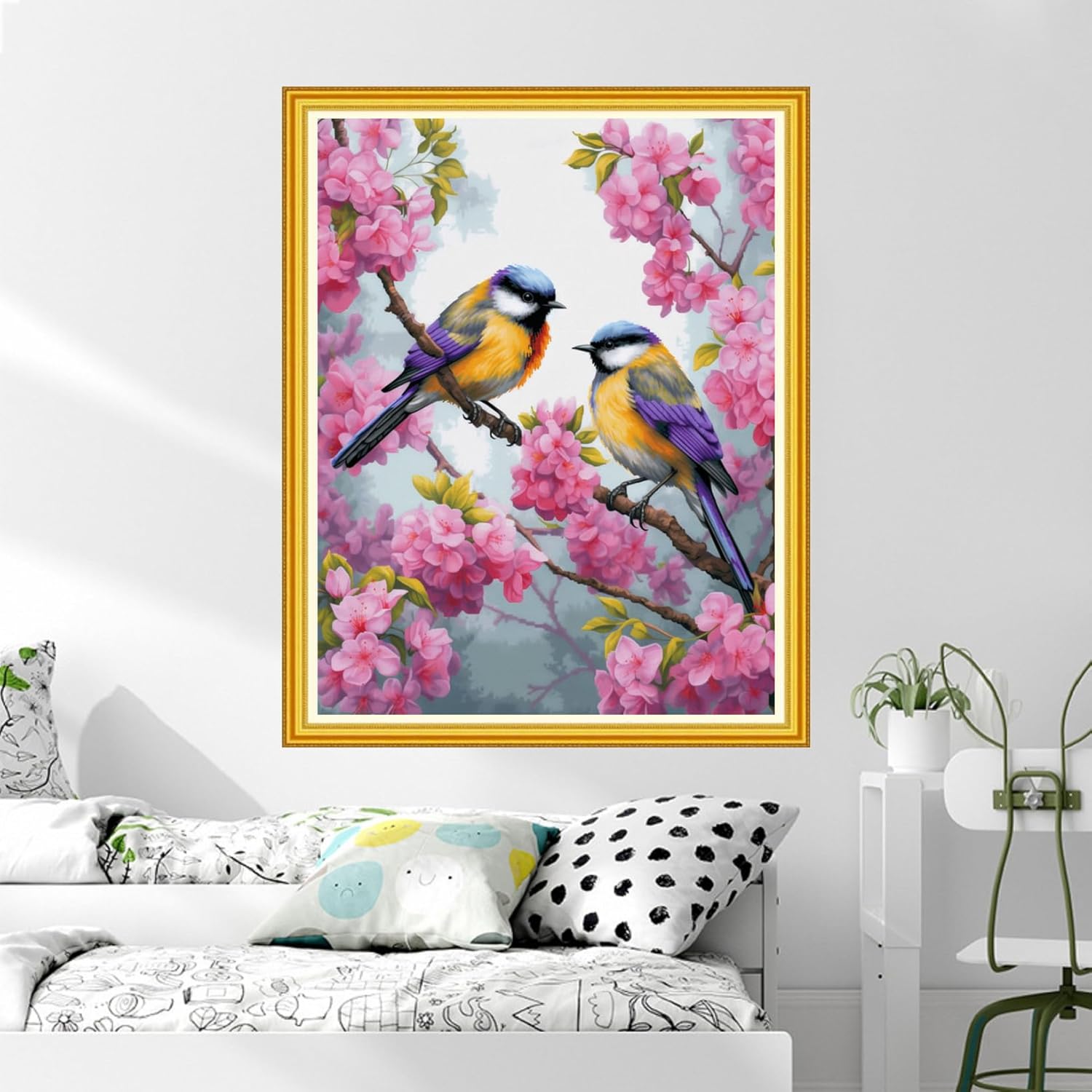 dmcvivr stamped cross stitch kits for beginners adults needlepoint kits for beginners embroidery kits for adults crossstitch kit for beginners 11ct-pink flower bird 16x20 inch artkits32
