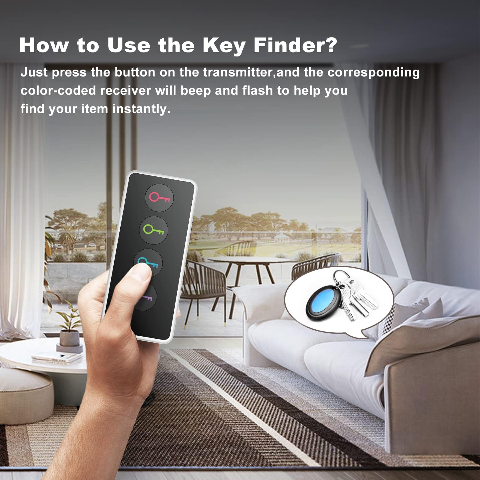 Reyke Localisateur De Clés Sans Fil 80 DB – Portée 40 M, 4 Récepteurs + Lampe LED – Idéal Pour Clés, Téléphone, Portefeuille
