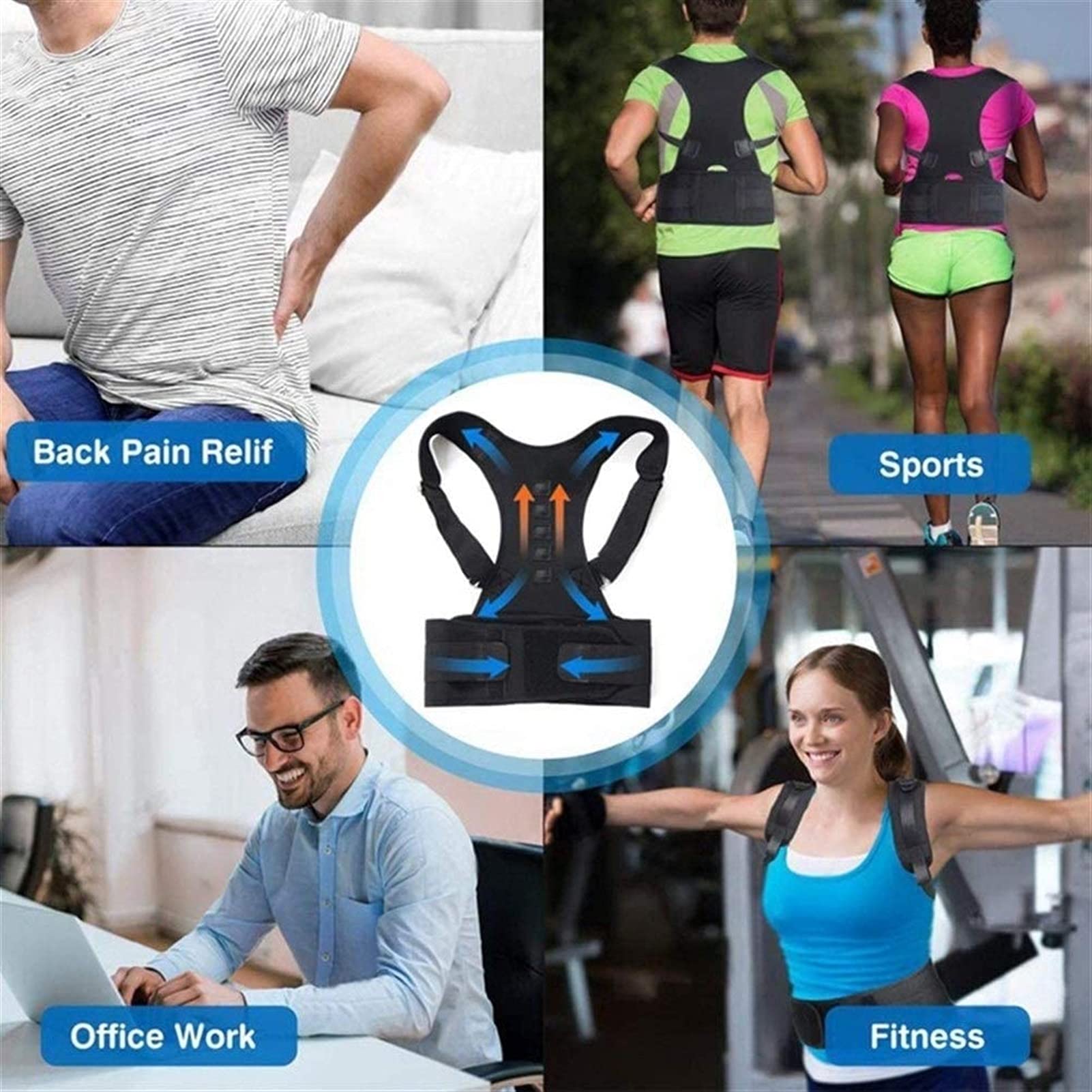 Corrector de Espalda magnético para Hombres y Mujeres Adolescentes, Correas de Soporte Ajustables, cinturón de protección térmica, Faja Lumbar con Terapia magnética, Negro-X