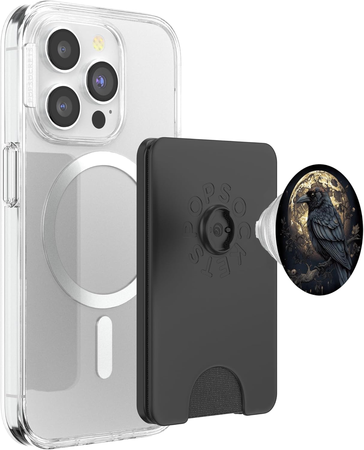 Moonlight Crow Aesthetic Moon Raven PopSockets PopWallet for MagSafe