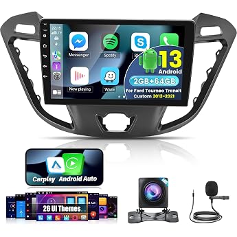 2 G + 64 G Android Car Radio for Ford Transit Tourneo Custom 2013-2021 with Wireless Carplay & Android Car 9 Inch Touchscreen Car Radio with WiFi GPS Navigation Bluetooth FM RDS