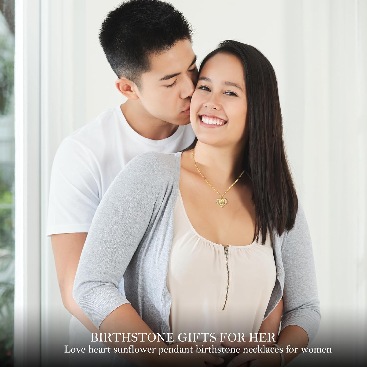 AENEAS Valentines Day Gifts for Women Her Sunflower Heart Necklace for Women 925 Sterling Silver Birthstone Citrine Pendant 14K Gold Plated Flower Jewelry Gifts for Women Wife Her - Image 3