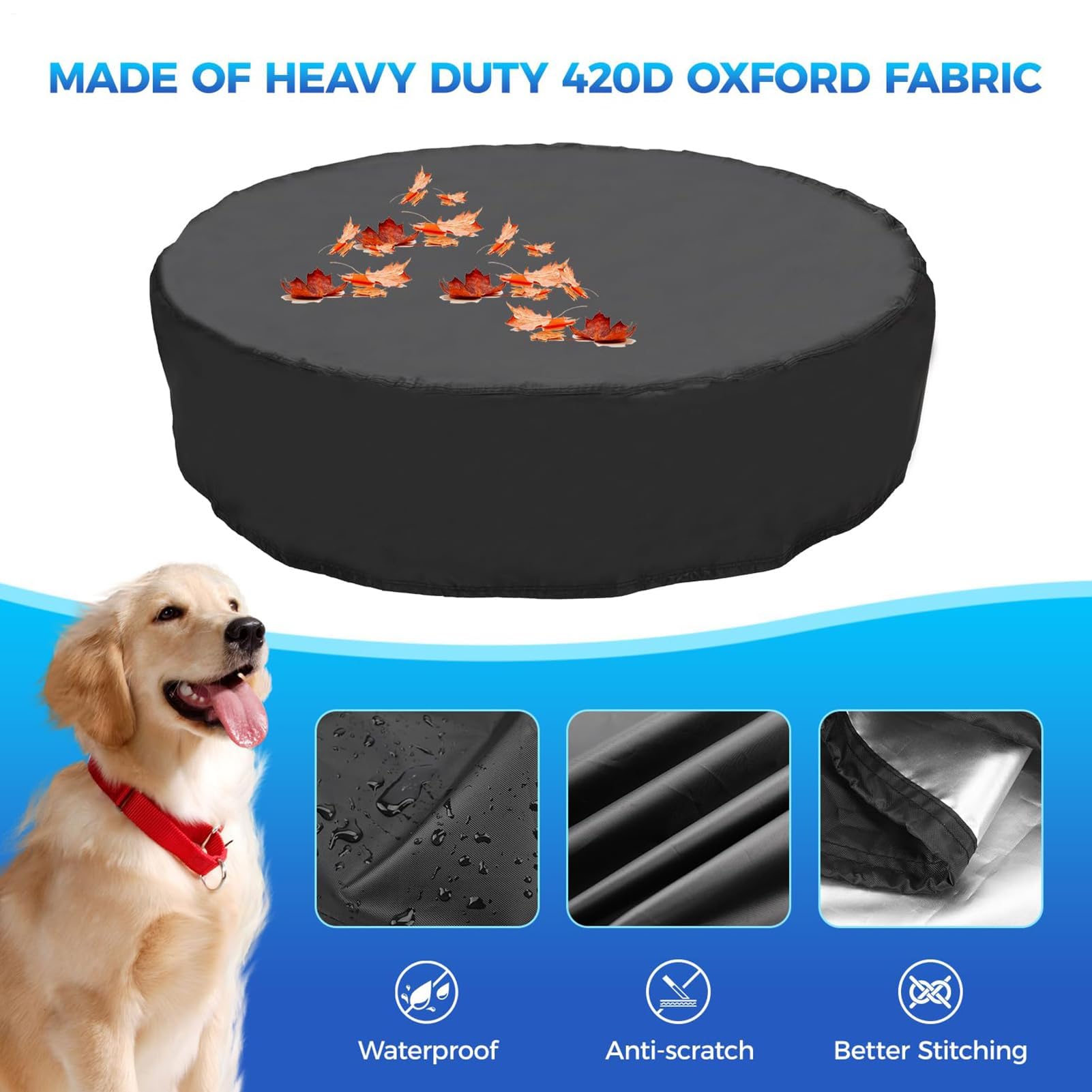 Cubierta plegable para alberca para perros, tela Oxford redonda a prueba de polvo con diseño de cordón para higiene y entrenamiento al aire libre, ideal para bañarse en césped, jardín y patio