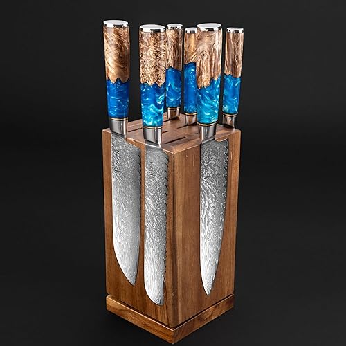 Miniatura 1 de SENKEN - Bloque magnético giratorio para cuchillos con 6 ranuras para cuchillos de carne, madera dura de acacia, rotación de 360 grados, imanes de