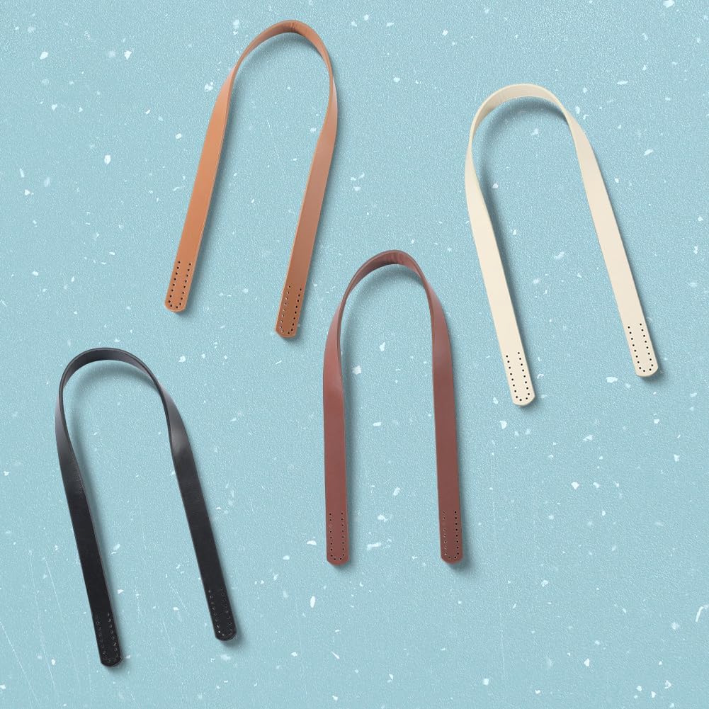 Beebeecraft 8Pcs 4 Colors Imitation Leather Bag Handles 23 Inch Short Sew On PU Leather Purse Straps Handbag Replacement Decoration for DIY Crocheted Bags Purse Wallet Tote Making Repairing