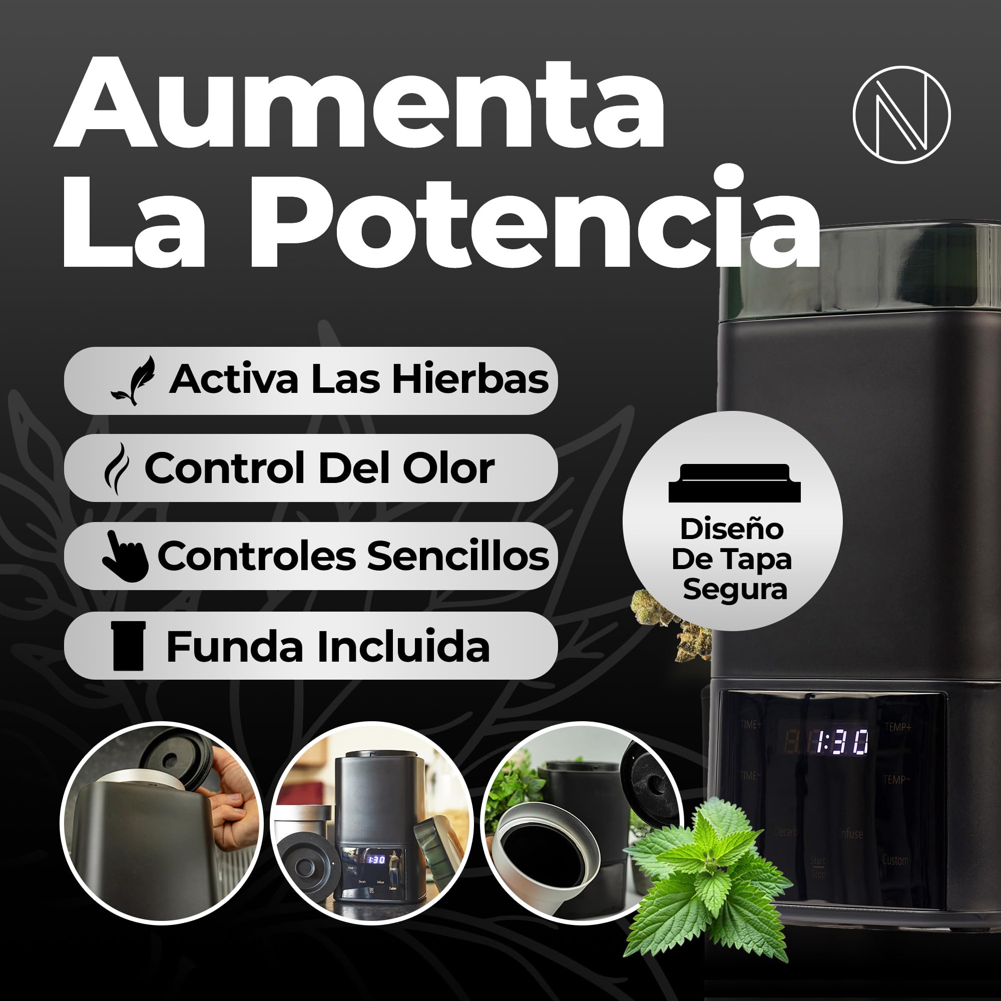 Nebula Descarboxilador E Infusor Boost | Sin Desperdicios | Negro | Activación De Hierbas E Infusión | Máquina Para Mantequilla Y Aparato Para La Preparación | Tapa Con Diseño Mejorado