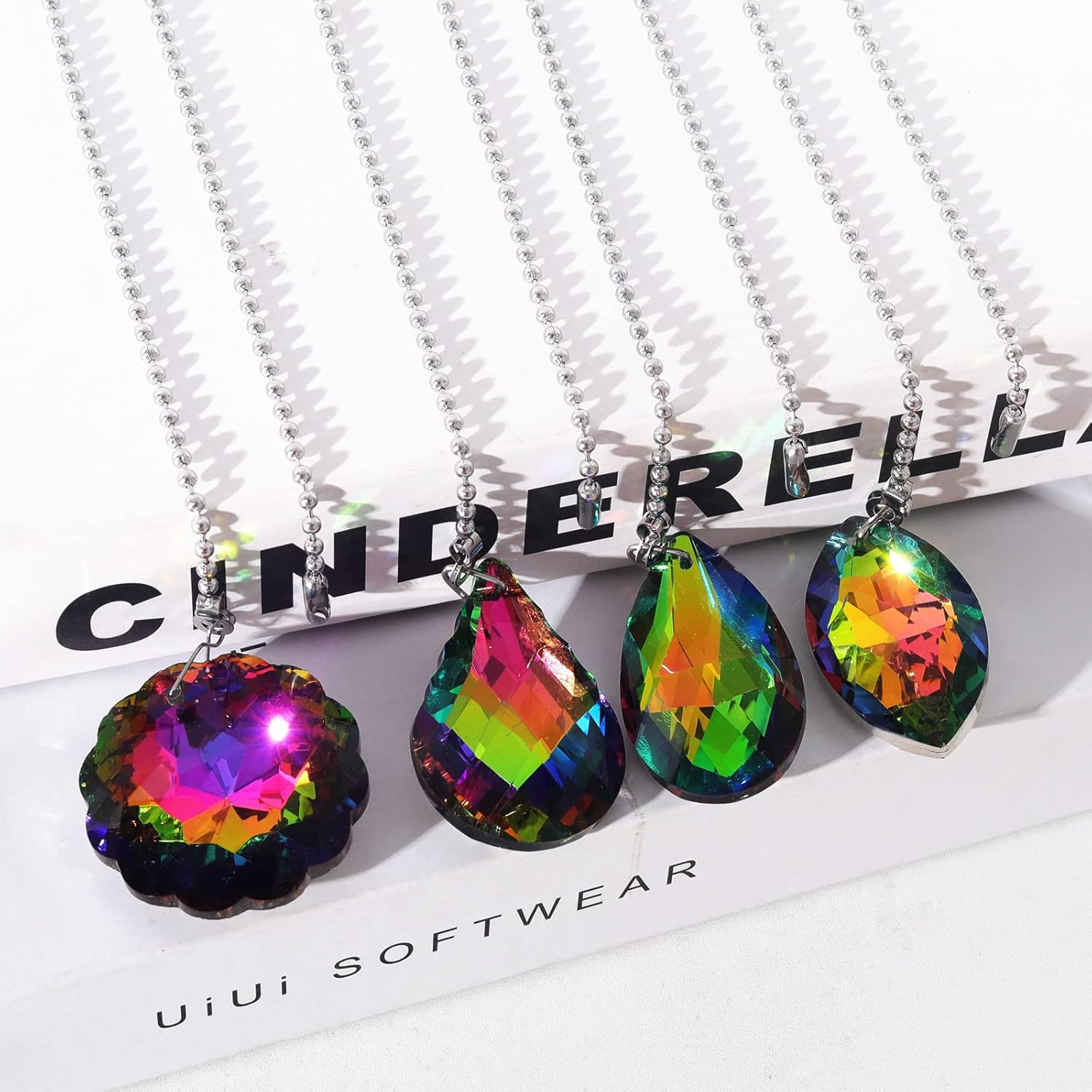 4 Pieces Crystal Ceiling Fan Pull Chain Rainbow Maker Pull Chain Extension for Light Ceiling Light Fan Pull