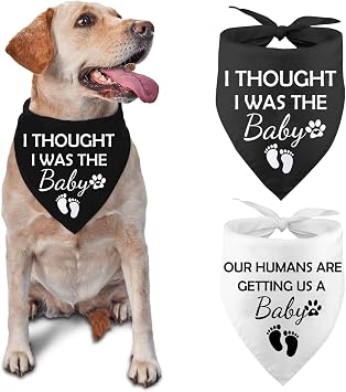 Pregnancy Announcement Dog Bandanas Our Humans are Getting Us A Baby I Thought I was The Baby Dog Bandana Adjustable Triangle Double Layer Reversible Pet Scarves for Small Medium Large Dogs, 2 Pack