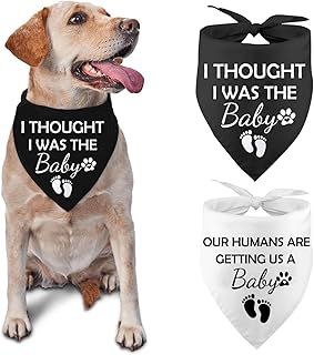 Pregnancy Announcement Dog Bandanas Our Humans are Getting Us A Baby I Thought I was The Baby Dog Bandana Adjustable Triangle Double Layer Reversible Pet Scarves for Small Medium Large Dogs, 2 Pack