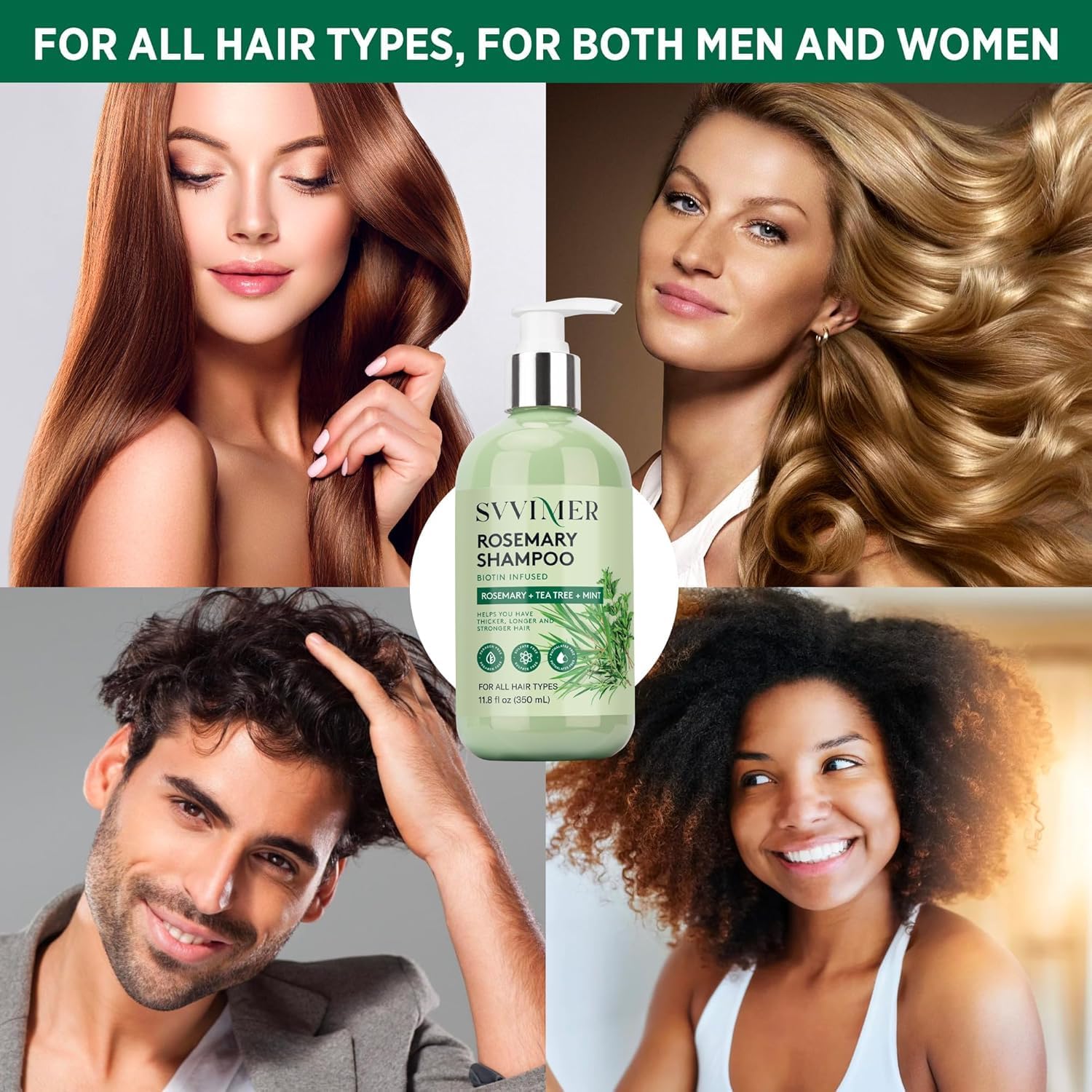 Svvimer Hair Thickening Shampoo and Conditioner - Rosemary Shampoo with Biotin Tea Tree Oil Mint for Thinning Hair - Sulfate Free for Women and Men