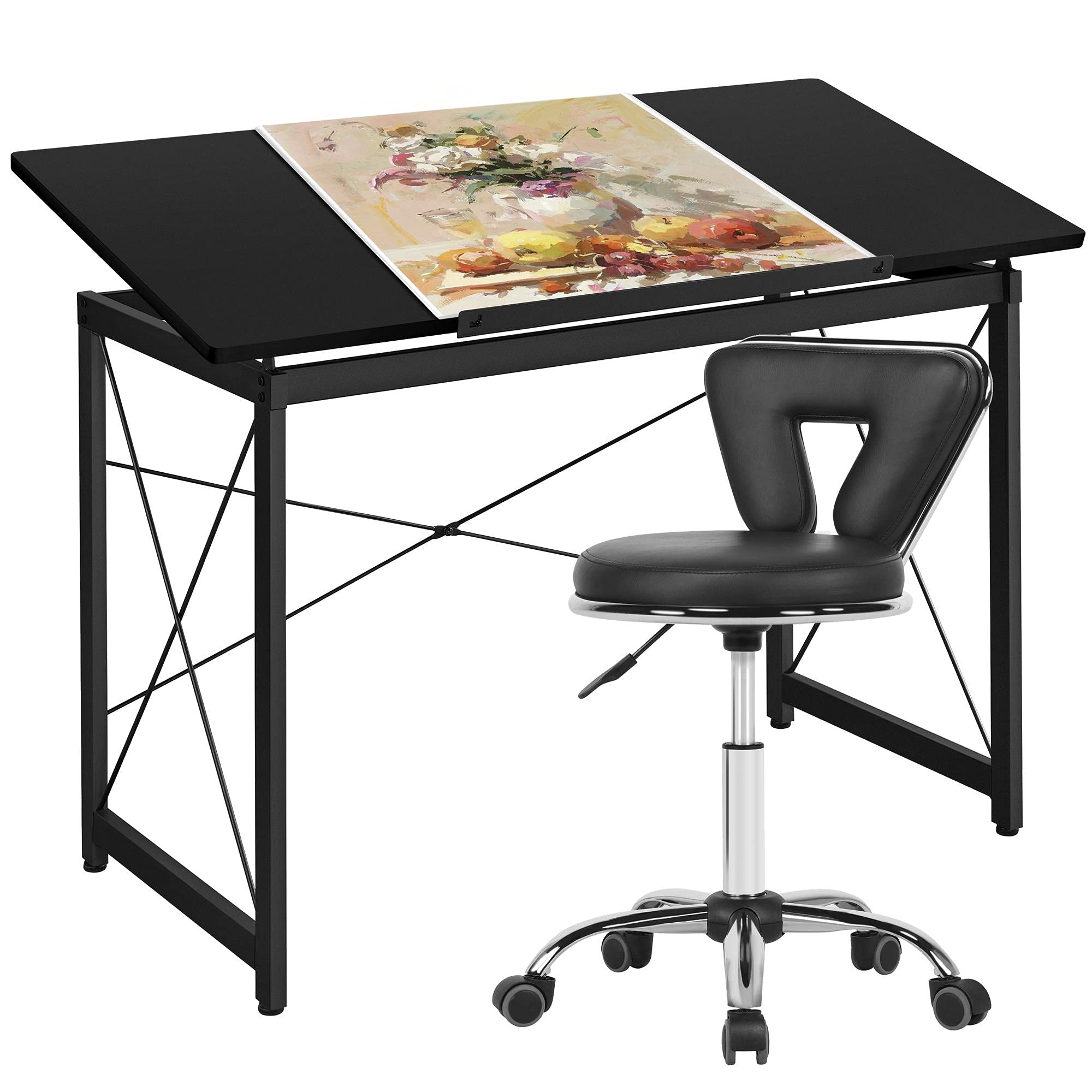 Buy Yaheetech Drafting Table Art Desk w/Tilting op & Faux Leather HeightAdjustable MidBack