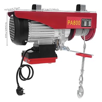 Electric Hoist 800KG,Aluminium, Steel Wire, Cast Iron Overhead Hoist 220V Electric Winch for Garage, Warehouses, Factories Lifting with Line,80m/262.5ft Remote Control Emergency Stop Switch